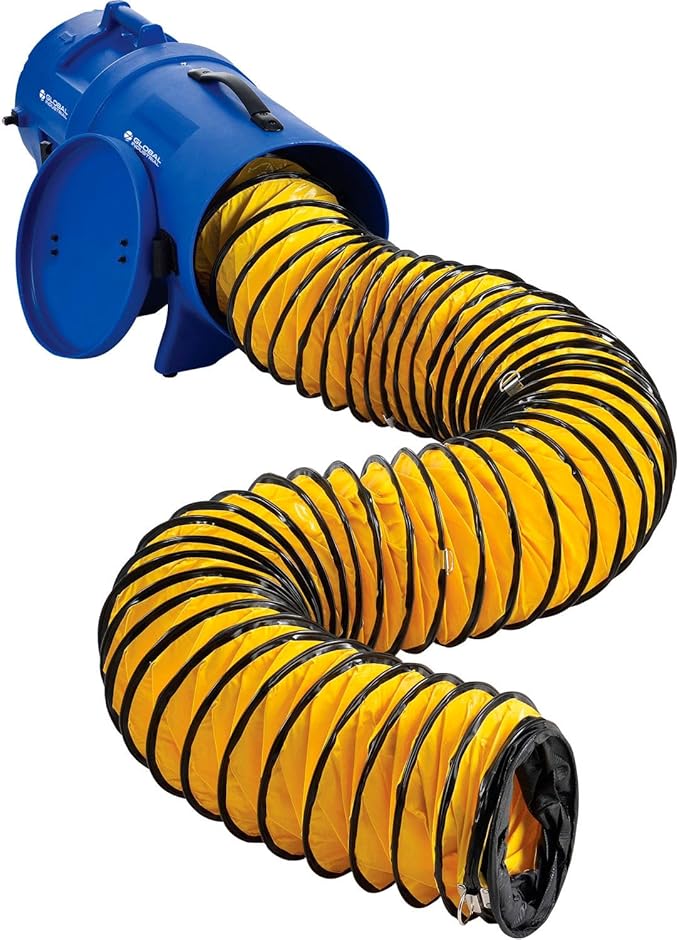 Global Industrial 8" Diameter Portable Confined Space Blower Fan, 25'L Flexible Ducting, Rotomold Plastic, 1000 CFM, 1/3 HP, 1 Speed, For Indoor & Outdoor Use