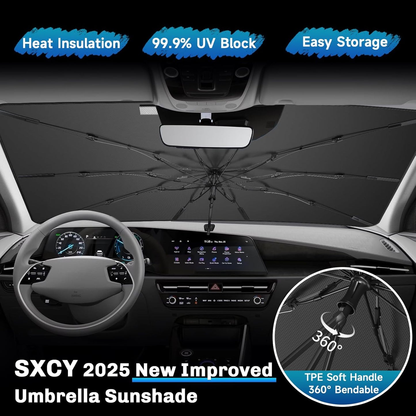 SXCY for 2023 2024 2025 Kia NIRO Windshield Umbrella Sunshade [Easier Foldable] for 2025 Kia NIRO Accessories 2025 NIRO Sunshade Umbrella for 2025 NIRO Windshield Sun Shade Umbrella