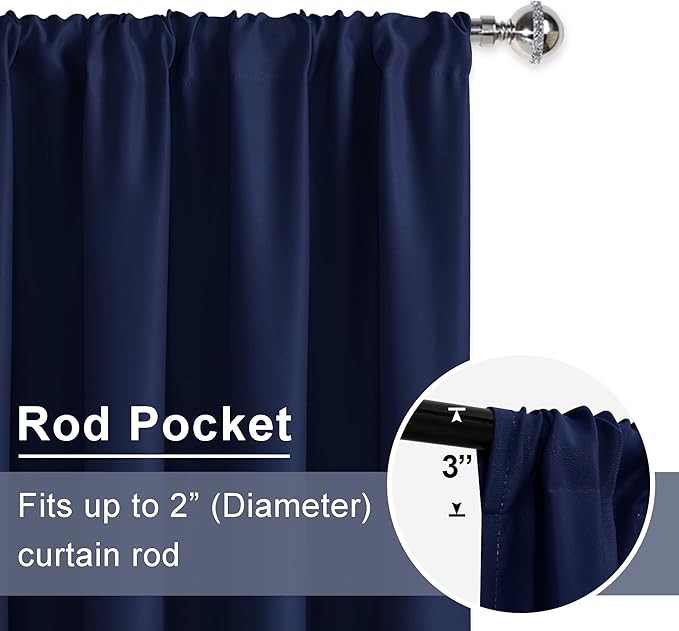 JIUZHEN Short Blackout Curtains for Small Window - Cafe Room Darkening Privacy Thermal Insulated Half Window Curtains Tiers for Bathroom,Kitchen, W 52 x L 36, Set of 2 Panels with Tiebacks, Navy Blue