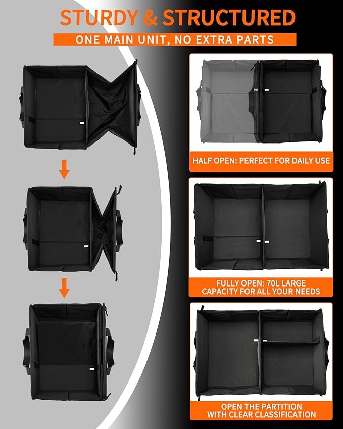 Sturdy Car Trunk Organizer ??70L Large Capacity Trunk Organizer for SUVs & Sedans, Hard-Shell One-Piece Design with Cute Print, Collapsible and Durable Car Organizers (Flower)