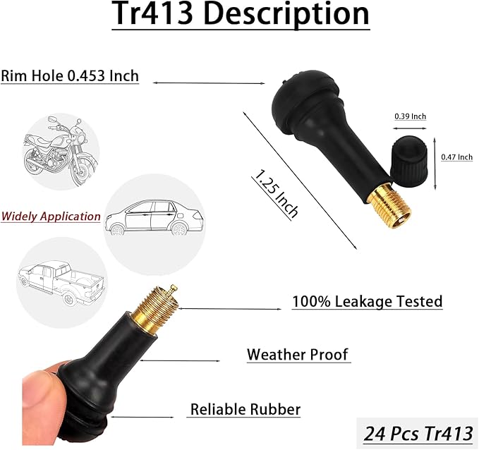 Valve Stem Puller and Installer,24Pcs Tr413 Snap-in Tire Valve Stems,10Pcs Valve Cores,10Pcs Tire Valve Caps and Valve Core Removal Tool