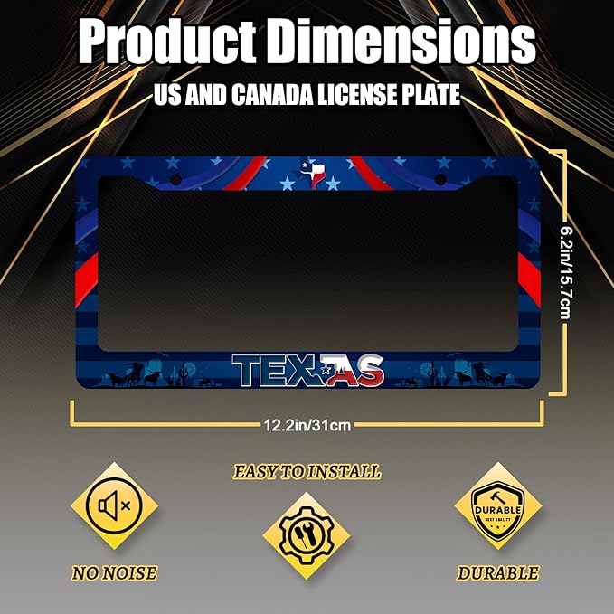 Personalise Texas Flag License Plate Frame State Flag License Plate Stainless Steel Funny Accessory Cars Decor for Men Women12.2 X 6.2 Inch with 2 Holes and Screws Fits Standard Us Ca Vehicles