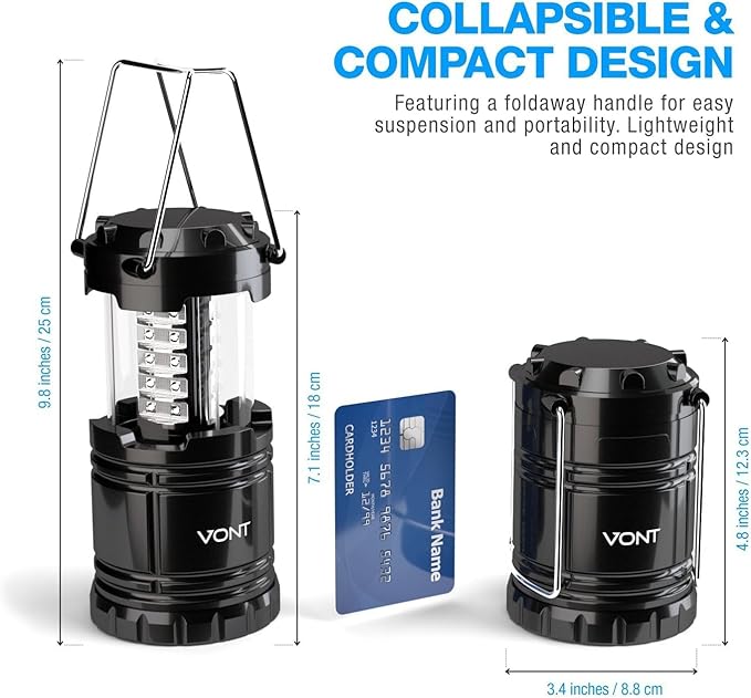 2 Pack LED Camping Lantern, LED Lanterns, Suitable Survival Kits for Hurricane, Emergency Light for Storm, Outages, Outdoor Portable Lanterns, Black, Collapsible, (Batteries Included)