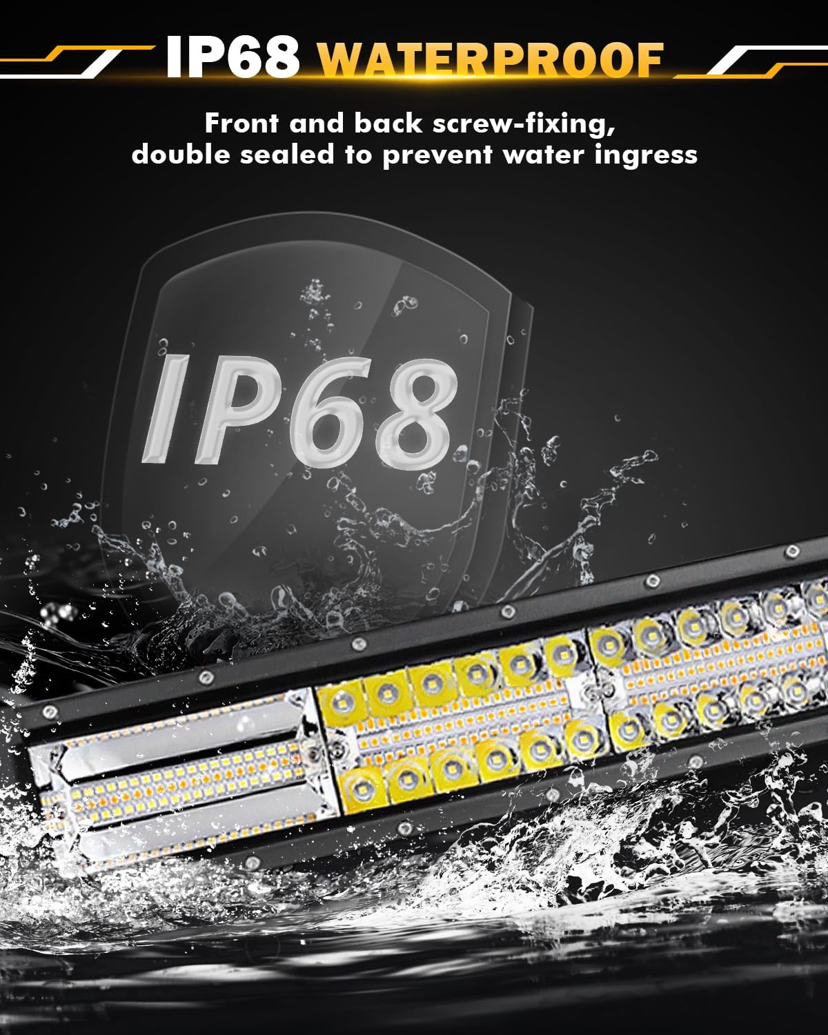 Auxbeam 50 Inch Curved LED Light Bar, 288W 6 Modes Amber White Strobe Fog Lights, Yellow Spot Flood Memory Reset Function Offroad Driving Work Ditch Light for Truck Car ATV