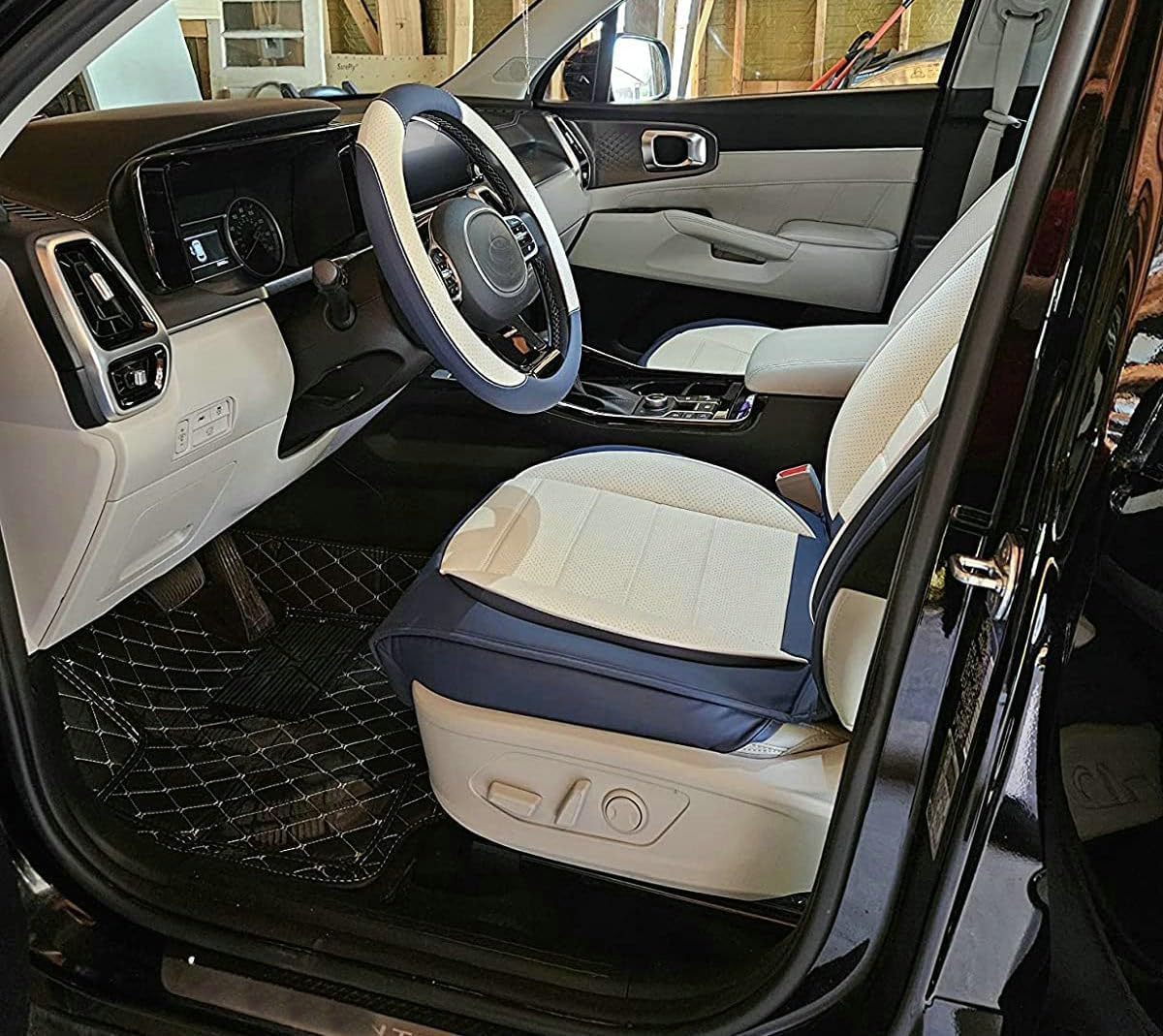 Custom Car Floor Mat Compatible with BMW Mercedes-Benz Toyota Cadillac Lexus Honda Infiniti Nissan Hyundai Kia Audi All Models Cars Sedans SUVs Automotive Mats (Black Blue)