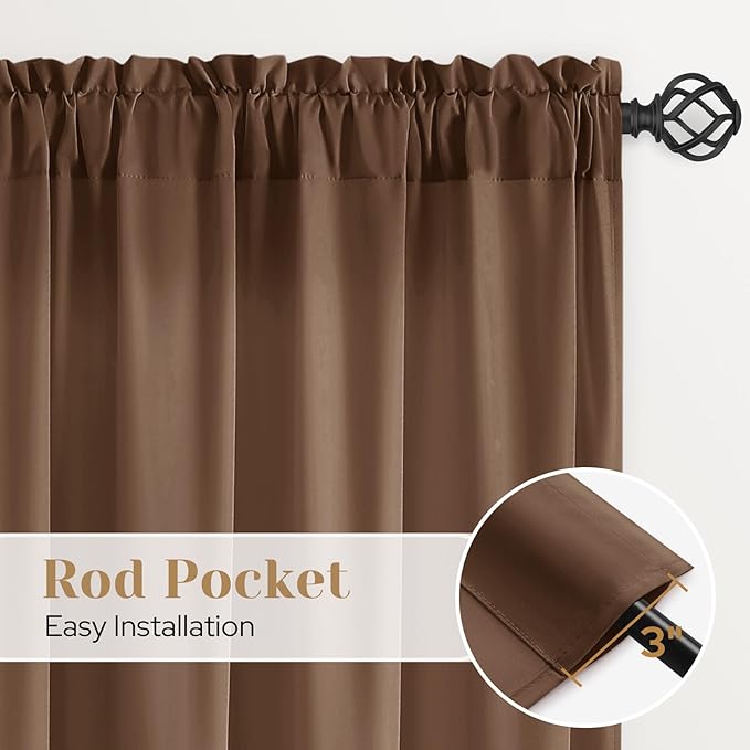 HOMEIDEAS Non-See-Through Brown Privacy Sheer Curtains, 52 X 84 Inches Long 2 Panels Sheer Curtains Light Filtering Window Drapes for Bedroom Living Room