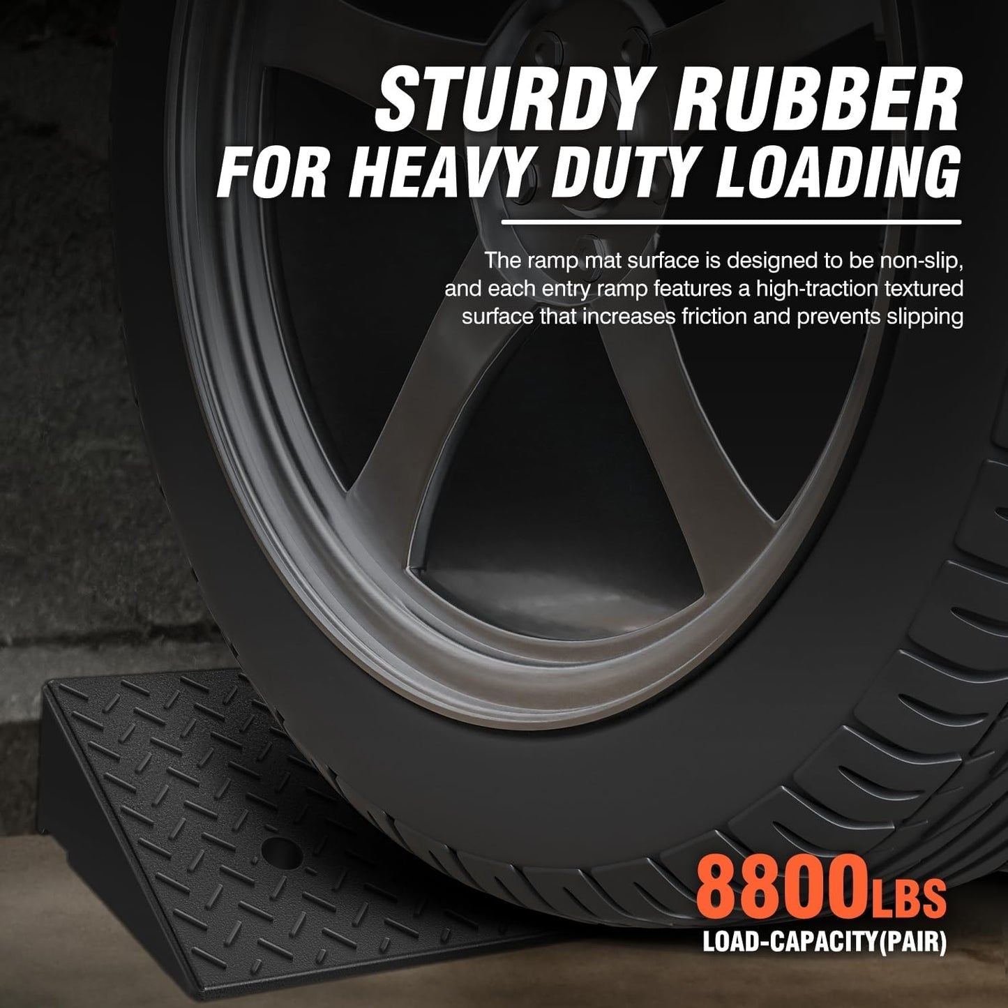 DNA MOTORING 2pcs 5.3" Rise Rubber Curb Ramp Heavy Duty Loading Driveway Ramp Threshold Ramp 19.5 in L x 13.6 in W x 5.3 in H for Loading Dock, Warehouse, Wheelchair, Motorcycles, Cars, TOOLS-00646