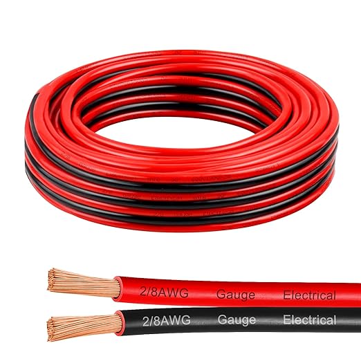 8 Gauge Wire 20 Feet, 8/2 AWG Pure Copper Wire, 8AWG 2 Conductors Red Black Oxygen Free Stranded Low Voltage Wire for Solar Panel, Automotive, Audio Auto, LED Lighting(8 AWG 20FT)