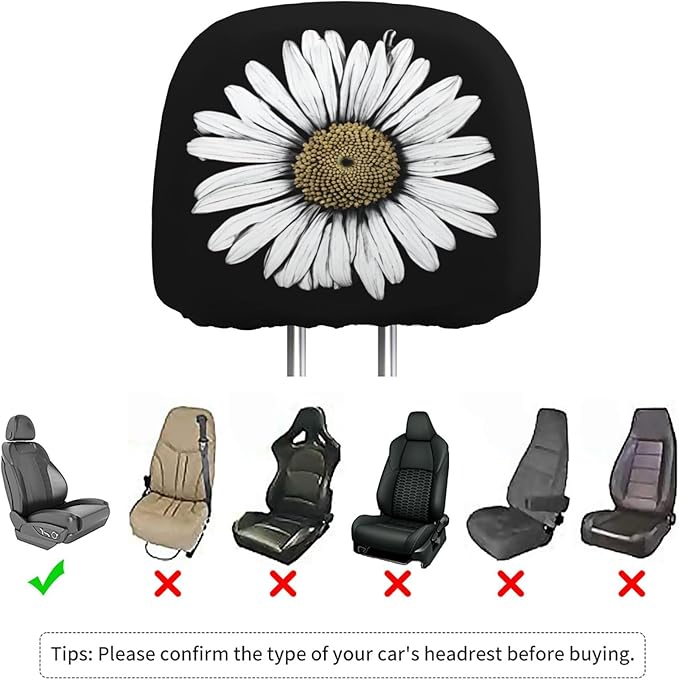 Dujiea 2 Pack Daisy Car Head Rest Covers, Universal Soft Car Seat Headrest Protector, Vehicle Accessories Fabric Headrest Cover for Cars Vans Trucks