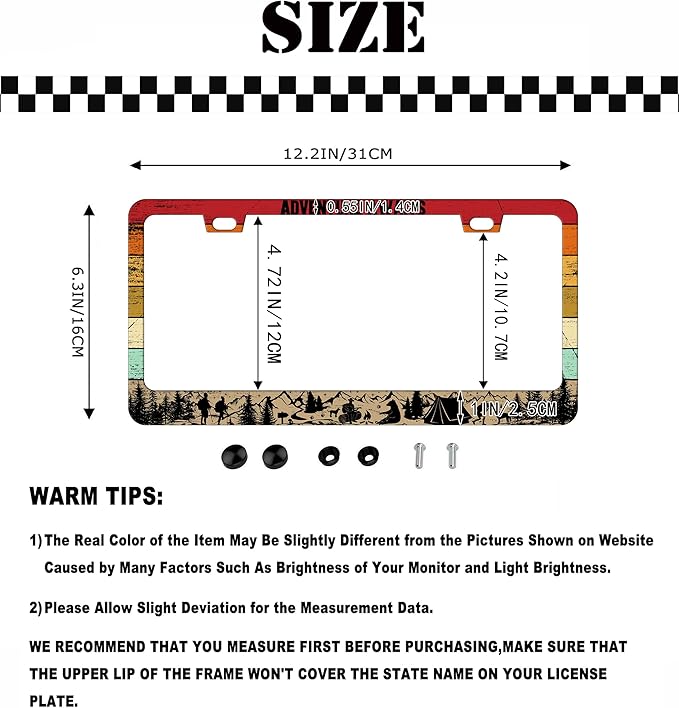 2PCS Adventure Awaits License Plate Frames Colorful Camping License Plate Cover for Personalized Car Decoration