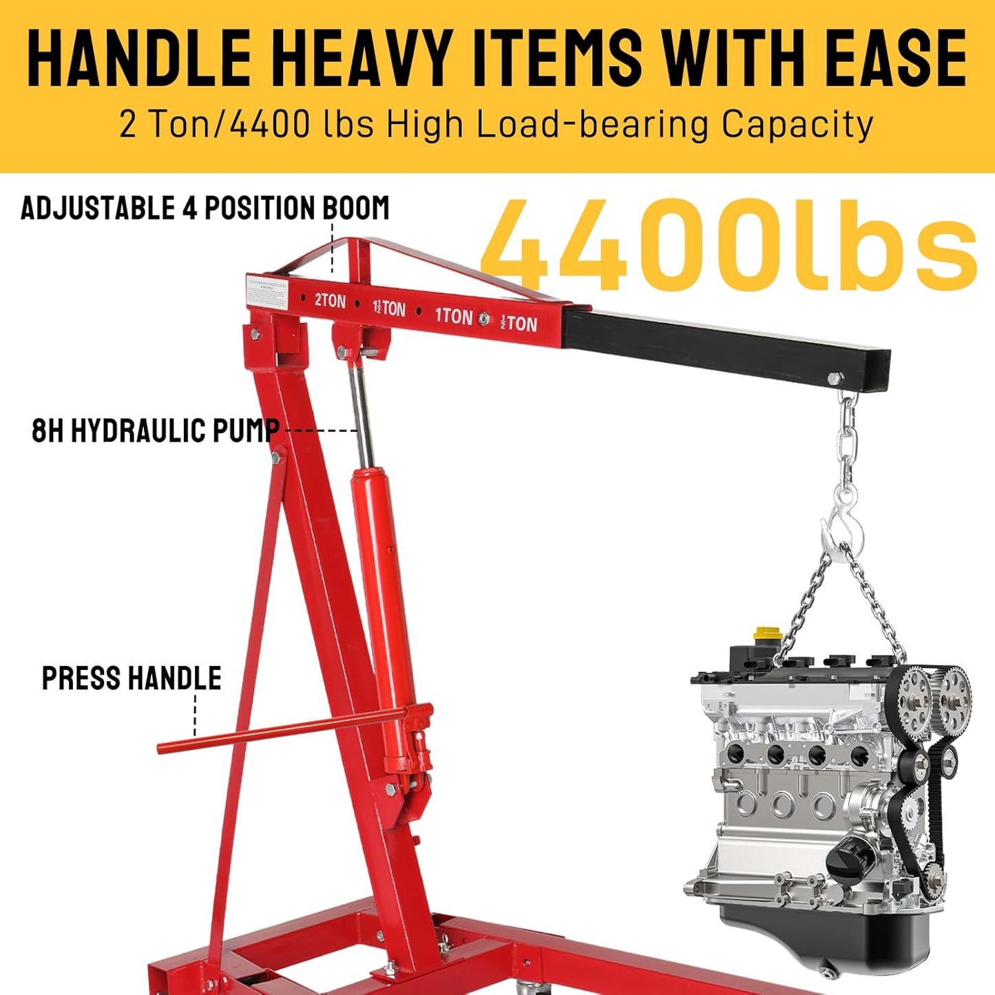 Engine Hoist 2 TON Folding Hydraulic Engine Motor Hoist Cherry Picker Shop Cranes Lift Red Shop Crane 4000 lb Heavy-Duty (Engine Hoist)