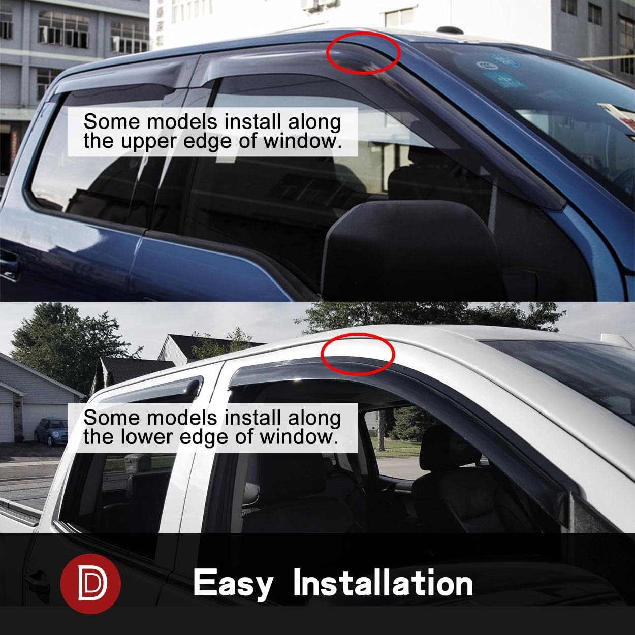 Original Side Rain Guards, 4pcs Out-Channel Tape-On Nice Wind Deflector Set, Window Visors fit for 2011-2020 Mitsubishi Outlander (Not Fit Outlander Sport Models) 94642