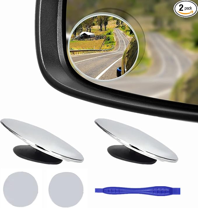 2 pcs Blind Spot Mirrors, 2" Round HD Glass Convex 360° Wide Angle Side Rear View Mirror with ABS Housing for Cars SUV and Trucks, Chrome, Pack of 2