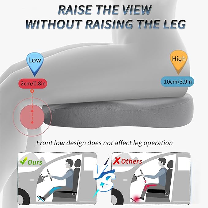 Wedge Car Seat Cushions for Driving, Adult Booster Seat Cushion for Car Truck Driver, Memory Foam Butt Cushion for Office Chair Wheelchair Home, Cloth Brown