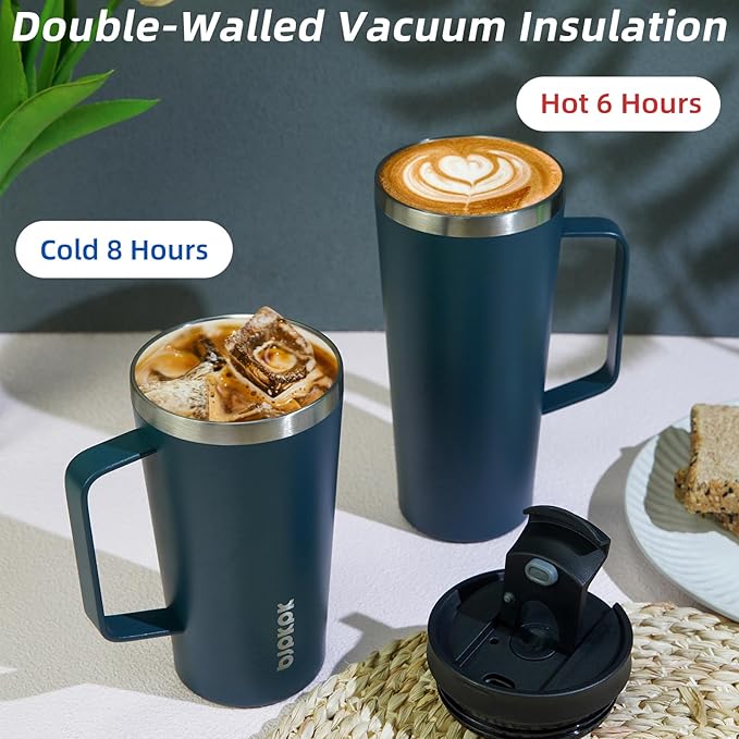 BJPKPK Insulated Tumbler with Handle, 22oz Insulated Tumblers with Lid and Straw, Stainless Steel Metal Water Bottles, Coffee Travel Mugs, Cups, Black