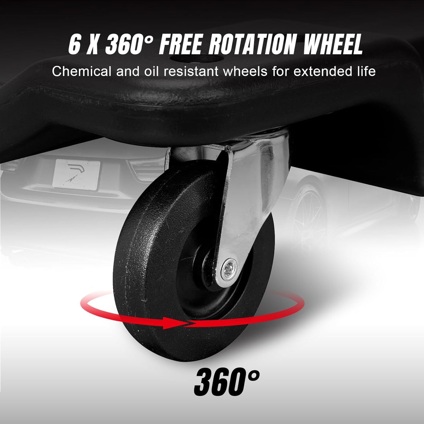 BIG RED ATRP6240BR-1 Blow Molded Plastic Rolling Garage/Shop Creeper: 40" Mechanic Cart with Padded Headrest and 6 Casters, 250 LBS, Black