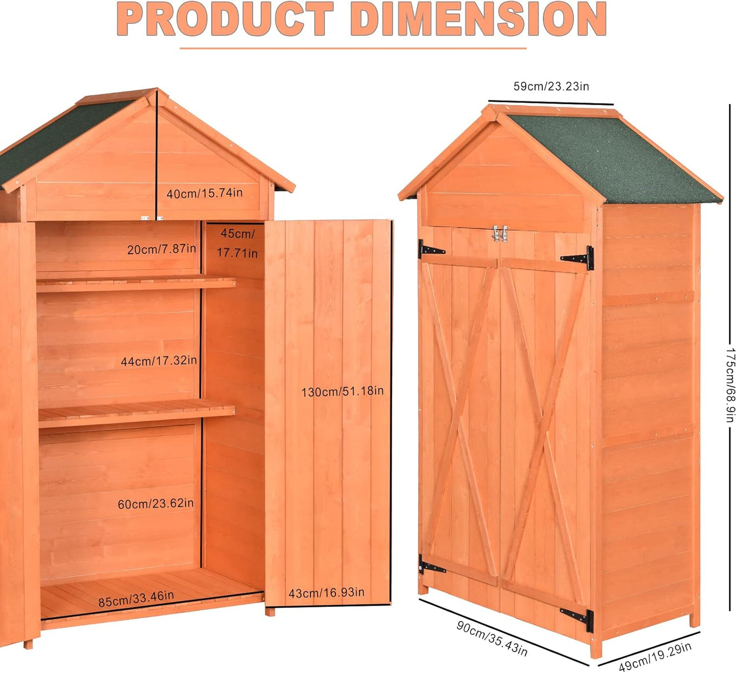 Wooden Tool Shed Large Outdoor Storage Cabinet & Garden Storage Shed with Lockable Doors, Heavy Duty Waterproof Construction for Backyard, Patio, Garage, Lawn Organizer