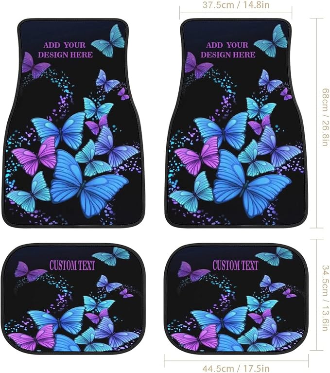 Custom Blue Butterfly Car Floor Mats Add Photo Text Logo Personalized Pumpkin 4 Pieces Car Mats for Universal fit Most Sedan Car SUV Van Decoration Gift