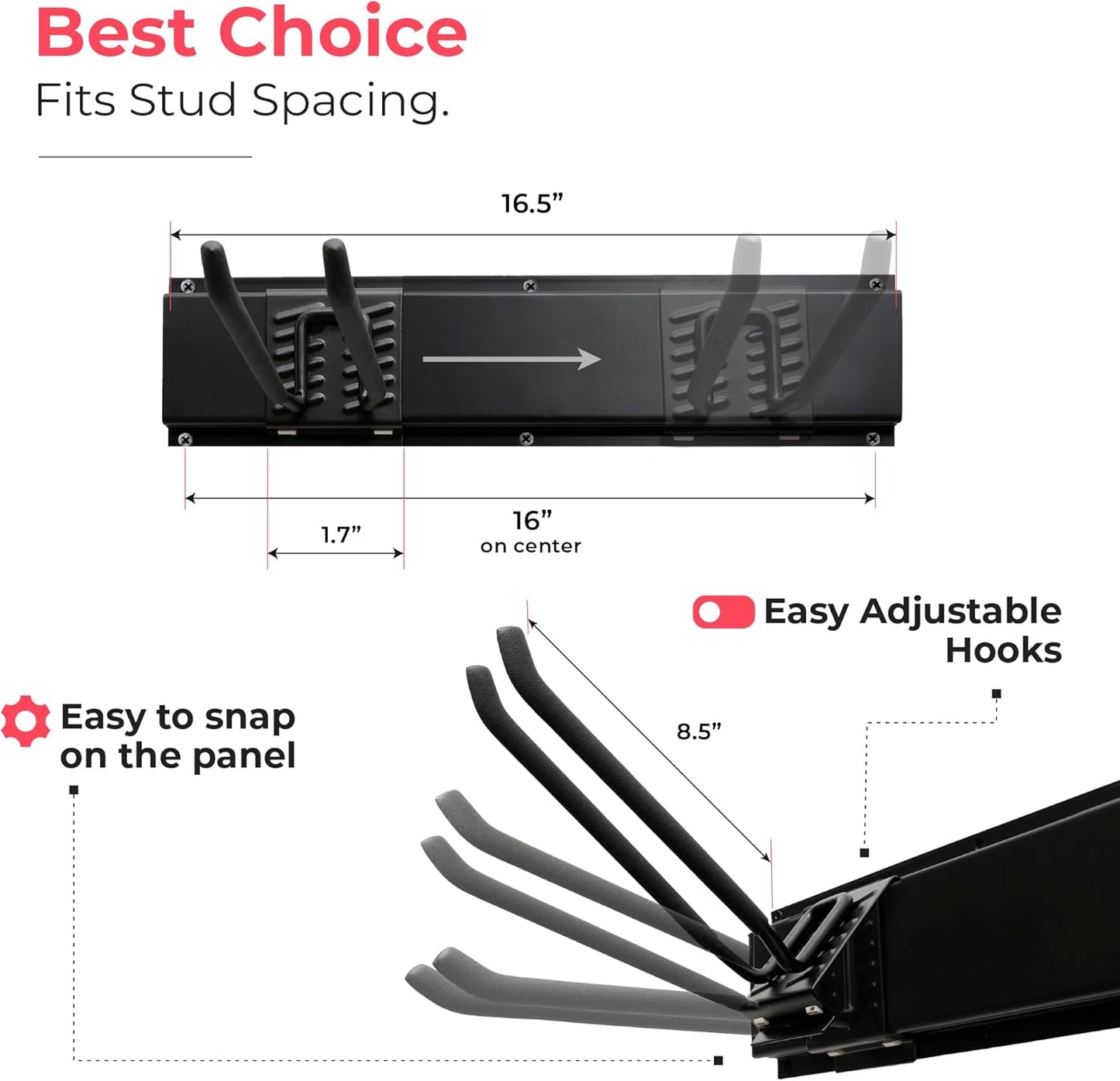 Garage Tool Organizer Wall Mount - 32 inches - Sturdy Storage Rack with Adjustable Hooks, Anti-Rust - Easy Installation, 200lbs Capacity - Garden Tool Organizer (02 Racks & 04 Hooks)