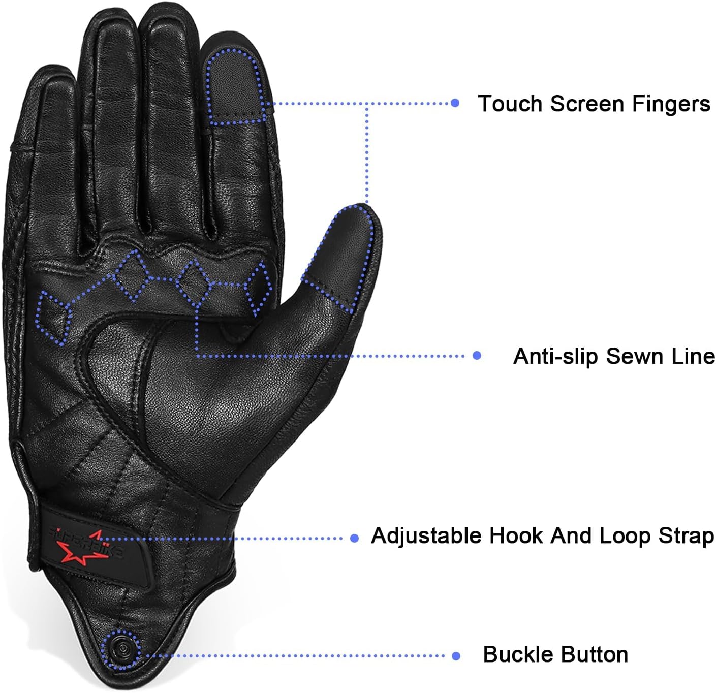 Full Finger Goat Skin Leather Touch Screen Motorcycle Gloves Men/Women S,M,L,XL,XXL (Non-Perforated, XL)