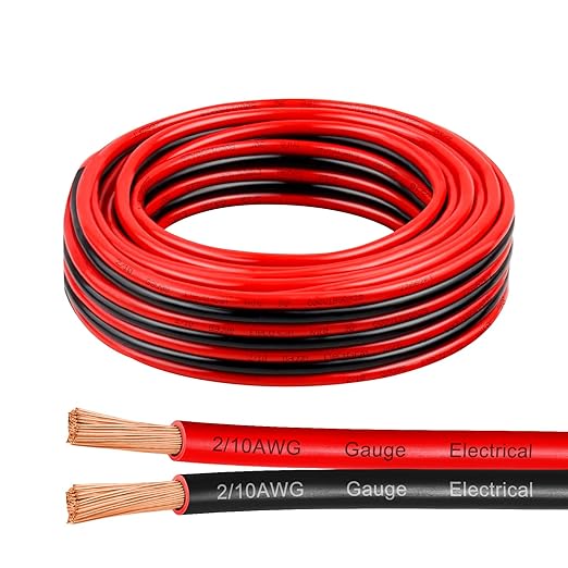 10 Gauge Wire 15 Feet, 10/2 AWG Pure Copper Wire, 10AWG 2 Conductors Red Black Oxygen Free Stranded Low Voltage Wire for Solar Panel, Automotive, Audio Auto, LED Lighting(10 AWG 15FT)