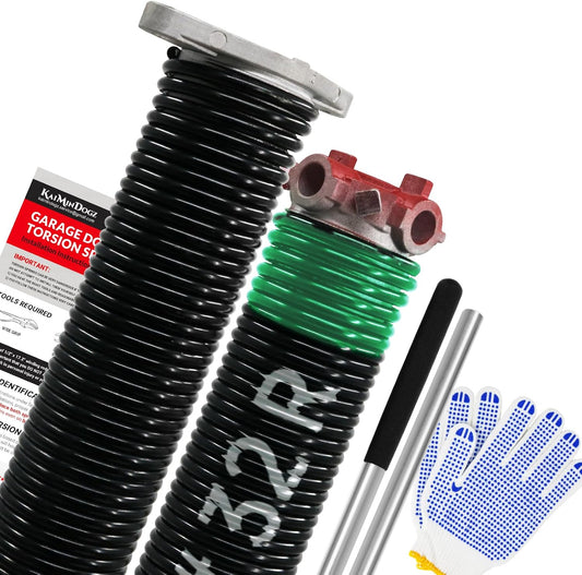 Pair of 1.75" Garage Door Torsion Springs Set with Non-Slip Winding Bars&Gloves, High Precision Electrophoresis Oil-Free Black Coated for Replacement, MIN 16,000 Cycles (0.243 x 1.75"x 32")