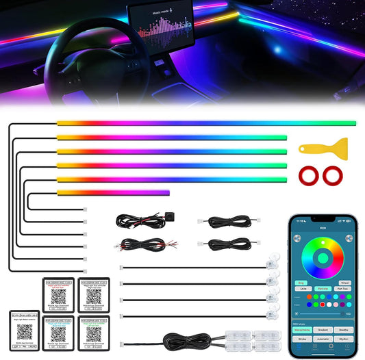Dreamcolor Acrylic Interior Car LED Strip Light with Wireless APP, RGB 14 in 1 with 175 inches 612 LEDs Fiber Optic Strip Lights for Car, Dual Zone Symphony Neon Car Ambient Lighting