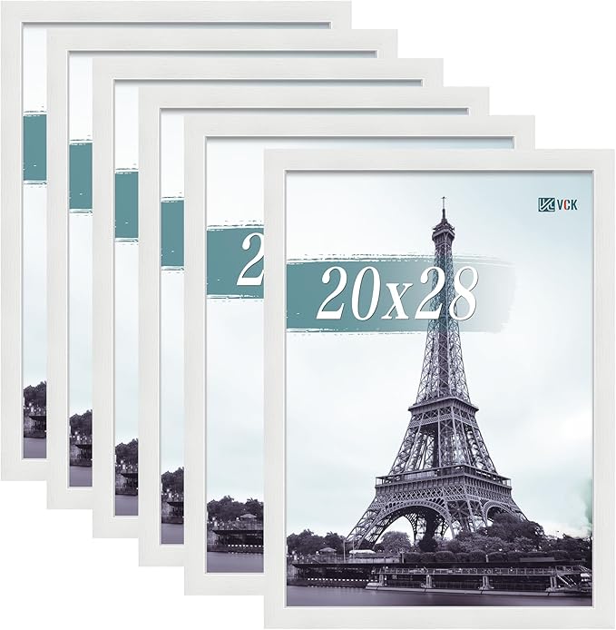 VCK 20x28 Picture Frames white Set of 6, Wide Border Wood Poster Frame, Multi-Directional Display Family Photos, Office Prints, Studio/Gallery Art, Woodgrain Series, Wall Hanging