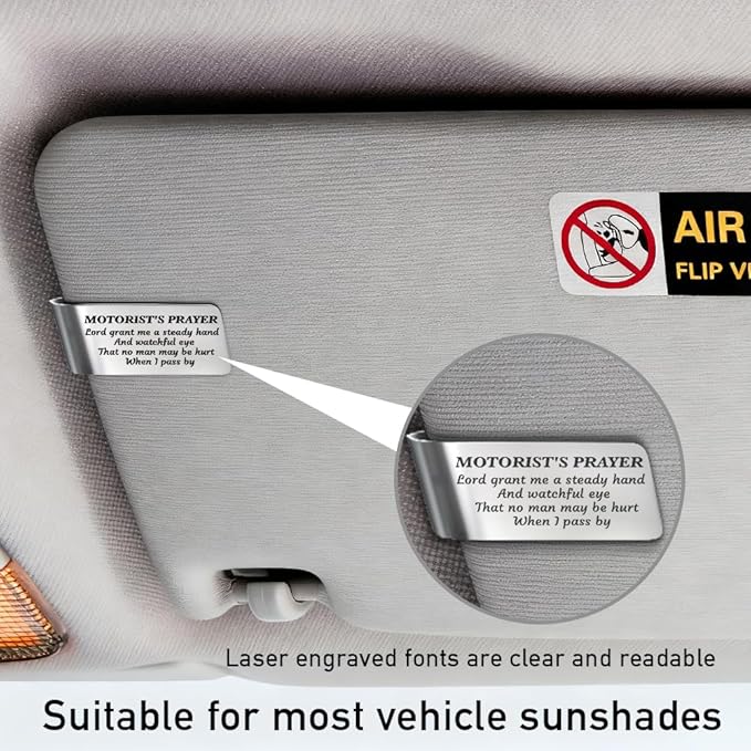 Lord Grant Me A Steady Hand and Watchful Eye Engraved Stainless Steel Car Visor Clip, Motorist's Prayer Car Accessories, Driving Protection Gifts for Dad Son Friend Driver, New Driver Gifts