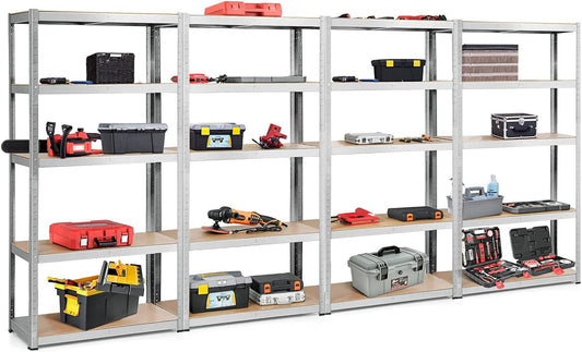 ERGOMASTER 72" Storage Shelves, Heavy Duty Steel Frame 5-Tier Garage Shelf, Metal Multi-Use Storage Shelving Unit for Home/Office/Dormitory/Garage (4, Silver)