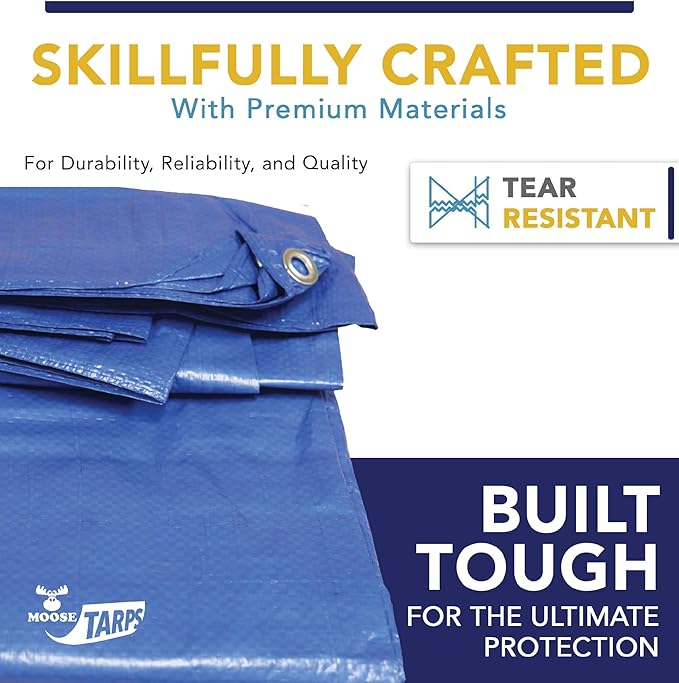 12' x 20' Waterproof Tarp, Medium Duty Reversible Blue/Silver, Multipurpose Indoor and Outdoor Tarps for Tents, Wood Cover, Furniture, Car, Boat, Pool, Tear Resistant, Blue
