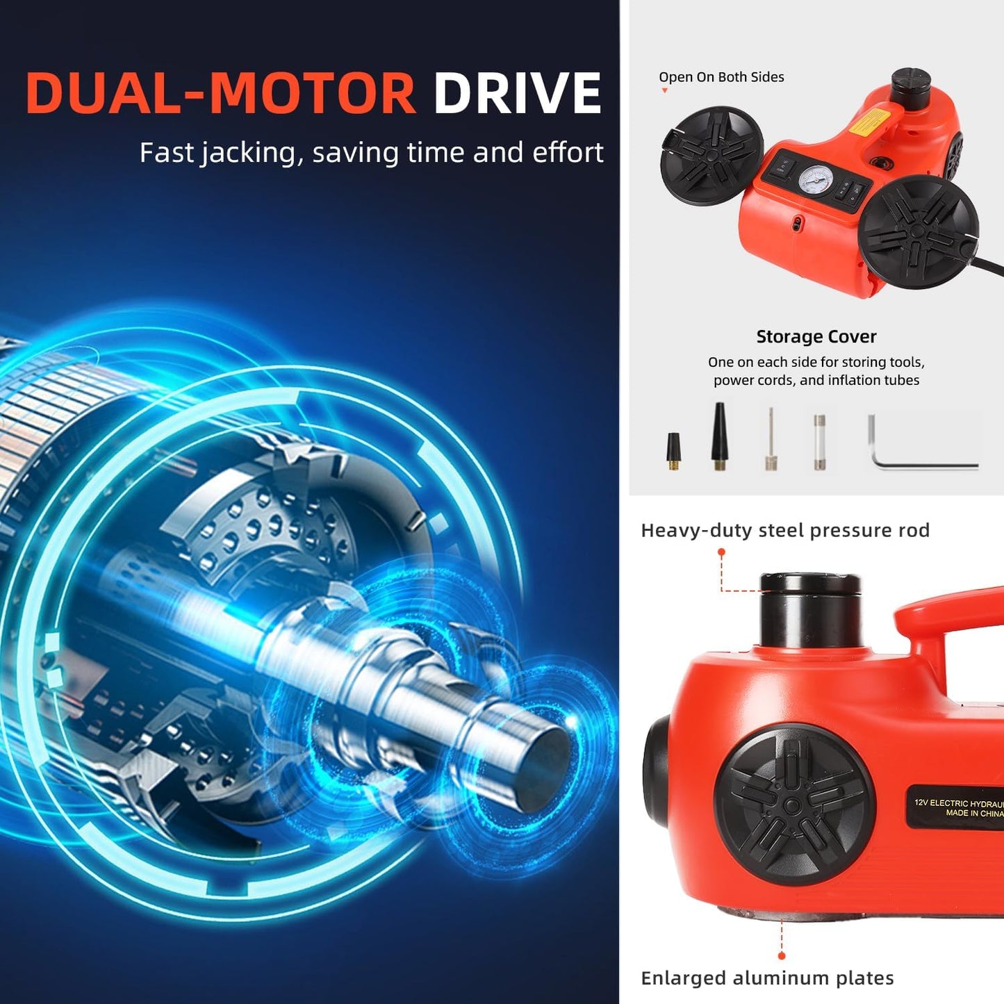 EFFIROSO Upgrade LED Light Electric Car Jack 5 Ton12V Hydraulic Jack Lift 5.9-20.8 Inch for SUV MPV Sedan Change Tires Garage Repair 11000 lbs