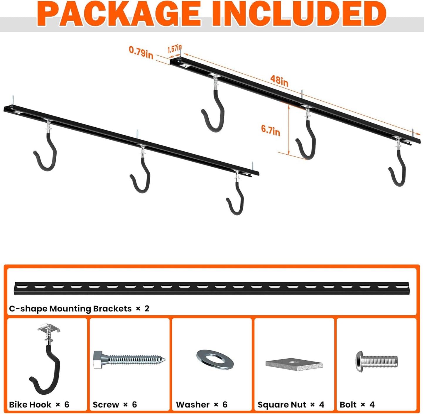 Ultrawall Ceiling Bike Rack for Garage, Indoor Bike Hanger with 6 Adjustable Bike Hooks for up to 3 Bikes (Horizontally), 6 Bikes (Vertically)