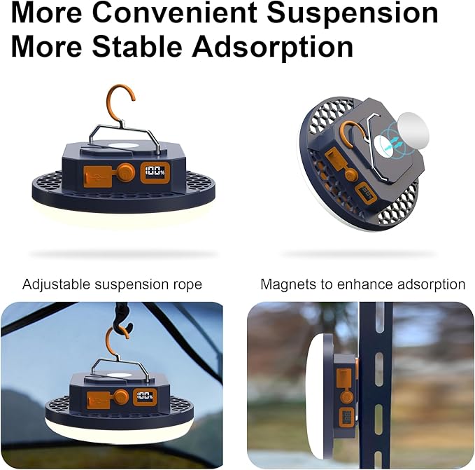 Rechargeable 10000mAh 4000LM Portable LED Camping Lantern Warm Light 30W with Magnet , IP45 Waterproof Tent Light Power Failure Emergency Survival Kits Snowstorm Christmas Day Gift