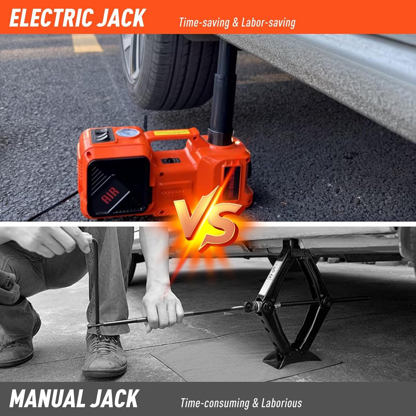Electric Car Jack Set 5 Ton Hydraulic Jack Car Lift Floor Jack with Integrated Tire Pump and Impact Wrench for Sedans SUV MPV Sedan Truck Change Tires Garage Repair