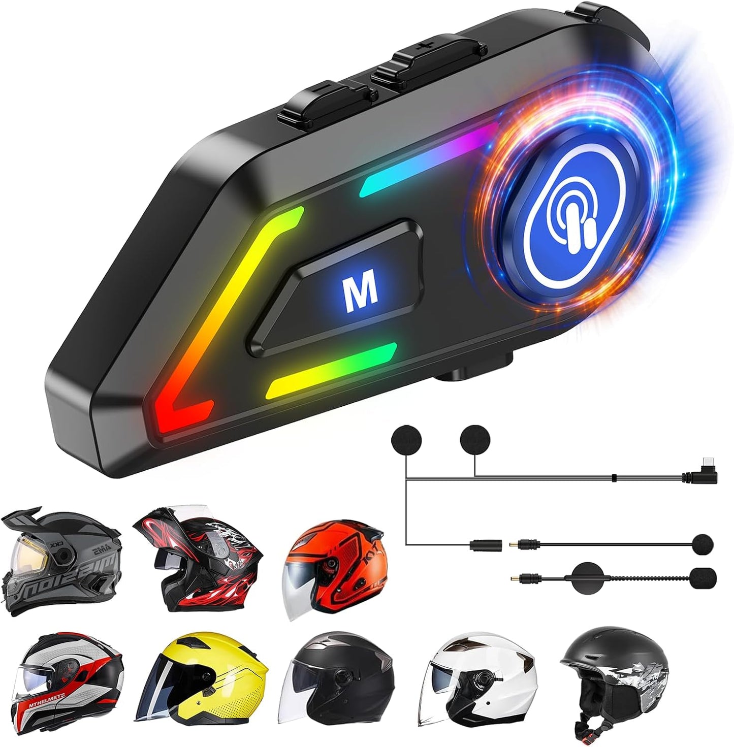 Motorcycle Helmet Bluetooth, Helmet Speakers with 2 Type Mics, Hands Free Call/Music/IPX5/Noise Cancellation/Wake Up Siri/Can Connect Two Mobile Phones, Motorcycle Bluetooth Headset C5