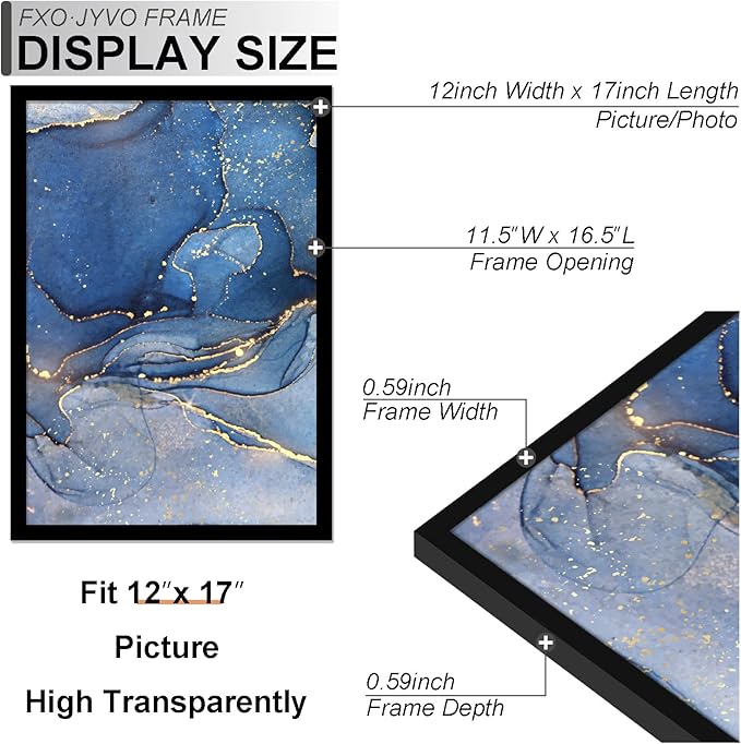 12x17 Picture Frame Set of 3, Black Frame for 12 x 17 Inch Picture Poster Photo, Light Weight and High Transparent 12 by 17 Frame for Wall - 3 Pack/Black/12 x17