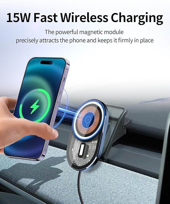 Wireless Charging car Phone Holder for Tesla Model 3 2018-2023 Tesla Model Y 2020-2024 Auto Accessories Navigation Bracket Interior Decoration Mobile Cell Phone Mount, 360° Rotation