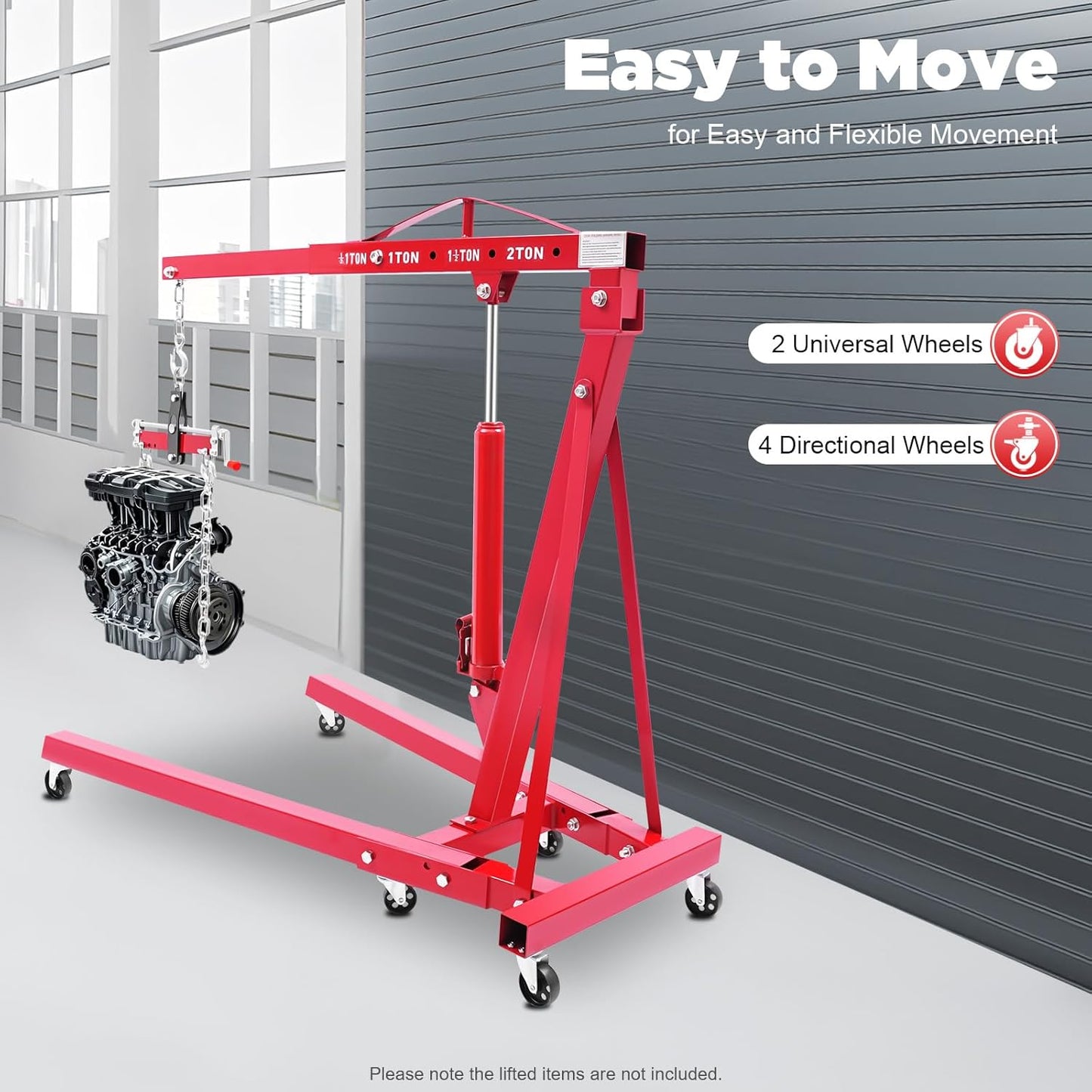 LOYALHEARTDY Engine Hoist with Lever, 2 Ton 4400 LBS Folding Cherry Picker Shop Crane Hoist Lift, Heavy Duty Hydraulic Engine Crane with 6 Casters, Engine Lift Hoist Lever for Engine Lifting Loading