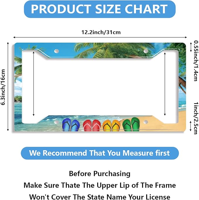 Hawaii Beach Flip Flops License Plate Frame Palm Tree 2Pcs for Car Decorative Parts License Plate for Standard Us Canada License Plate Holder 12x6 Inch