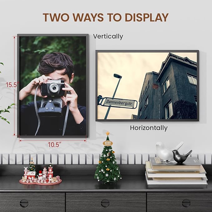Heimlove 11x16 Metal Picture Frame,Black Aluminum Photo Frames-Real Tempered Glass,Wall Gallery Poster Puzzles Artwork frame Mounting Horizontally or Vertically Decor for Wall-1Pack