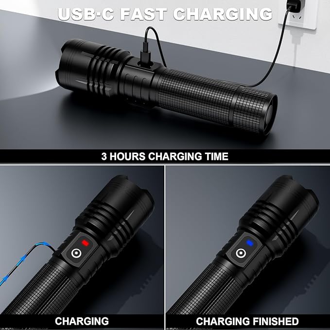 3Pack Flashlights High Lumens Rechargeable, 99000 Lumens Super Bright Led Flashlight with 5 Modes & Waterproof, Powerful Handheld Flashlights for Home Camping Emergencies