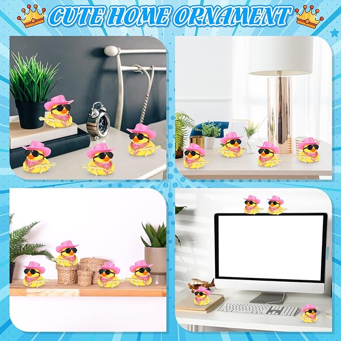 BOZILY Cowboy Rubber Duck Car Decor with Gold AK Gun, Sunglasses & Bandana, Funny Dashboard Accessories for Cars, Office, Home, Small Rubber Ducks for Birthday Gift(Pink Hat)