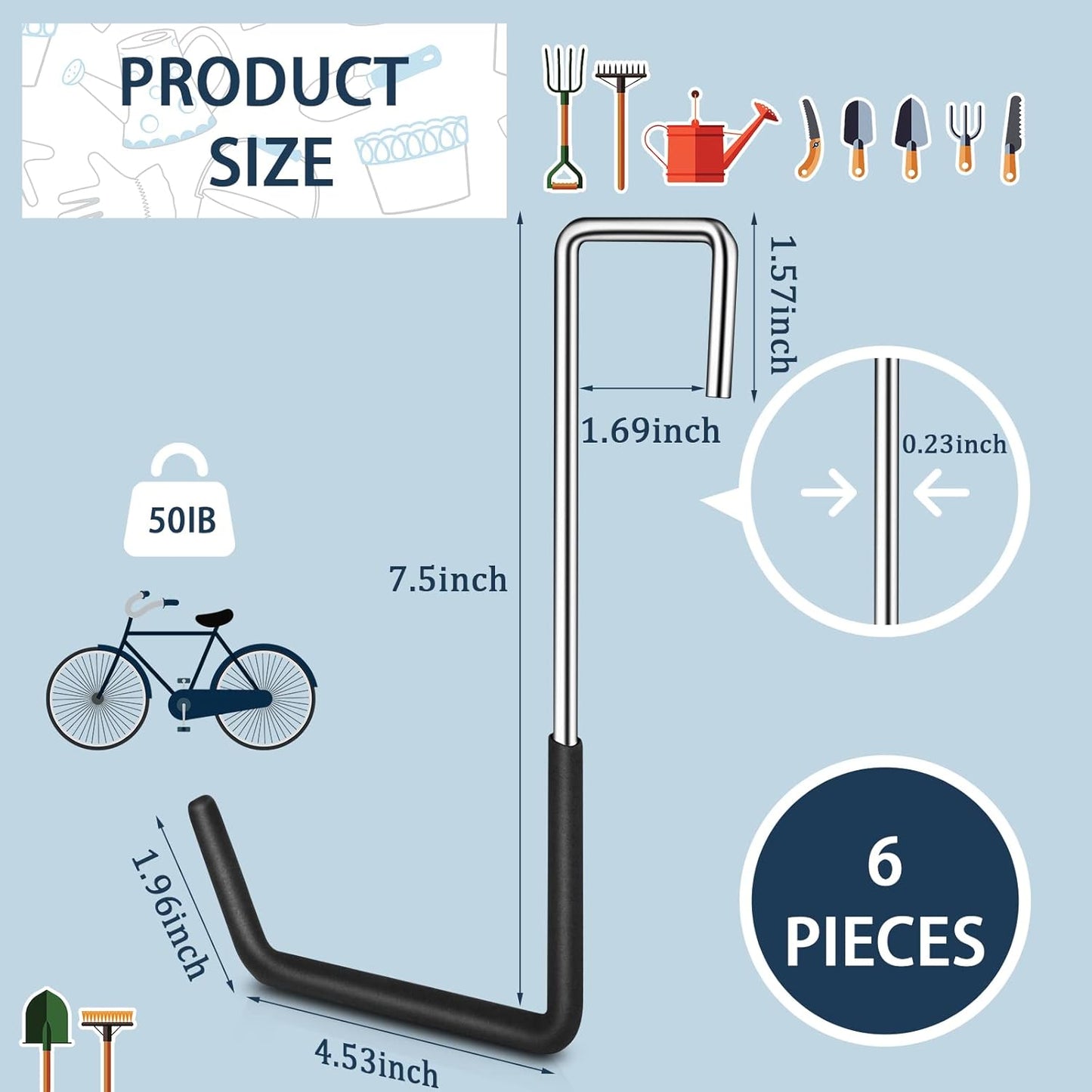 6 Pack Heavy Duty Rafter Hooks for Hanging Vinyl Coated Large S Hooks for Hanging Ladder Bike Hangers Garage Storage Organizer Black