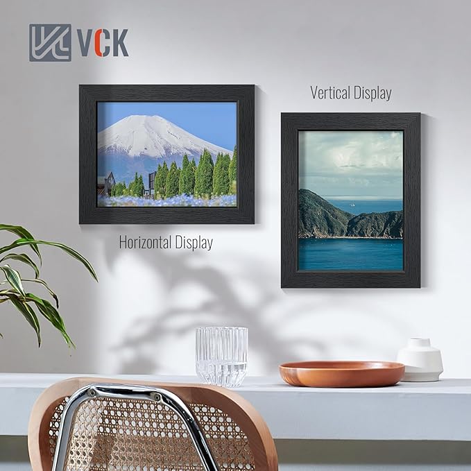VCK 8.5x11 Picture Frames Black Set of 6, Wide Border Wood Multi Certificate 8.5 x 11 Frame, Family Photos, Office Prints, Studio/Gallery Artwork, Woodgrain Series, Tabletop & Wall Hanging
