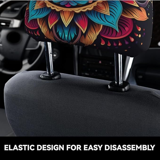 Dujiea 2 Pack Boho Mandala Turquoise Car Headrest Covers, Universal Soft Car Seat Head Rest Cover Protector, Vehicle Accessories Fabric Headrest Cover for Cars Vans Trucks