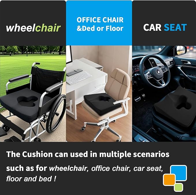 Gel Wheelchair Seat Cushion,Bed Sore Cushions for Butt,Relieve Sciatica,Coccyx,Pressure Sore and Ulcer Pain Relief Pillow,Cushion for Office Chairs,Removable&Washable Cover.(Elevated Set Black)