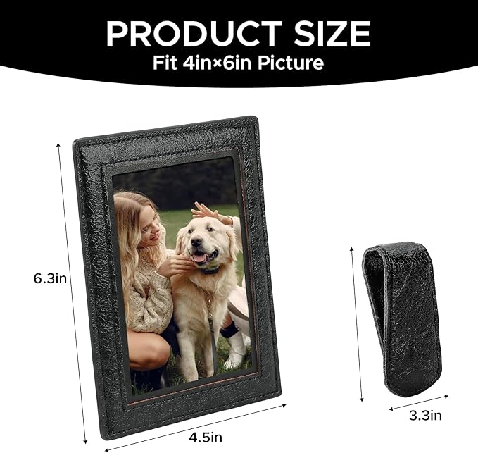 KINIVA 2 Pack Car Picture Holder - Magnetic Faux Leather Picture Frame for Safe Driving - Gift for Dad Mom Husband Wife Car Visor Accessories, Car Accessory (Fits 2.5"x3.5" Photos) (Black)