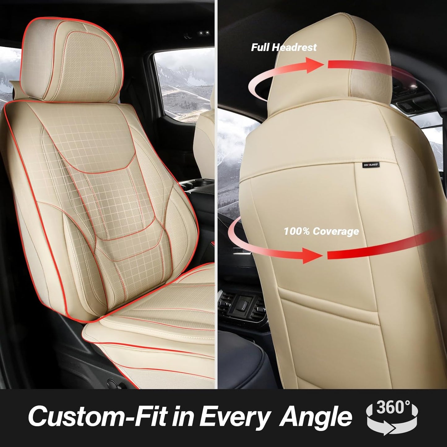 Coverland Custom Car Seat Covers Compatible with 2007-2013 Silverado 1500 Crew Cab, Extended Cab - Premium Leather Non-Slip Waterproof Interior Protector Full Set-Beige [See Size Chart-Size X133]