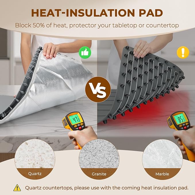 Homelove Food Warming Mat for Parties Buffet - Full Surface Fast Heating Electric Warming Tray with 7 Temp-Settings & 8H Timer, Portable Roll Up Food Warmer with Heat Insulation Pad XL-Grey